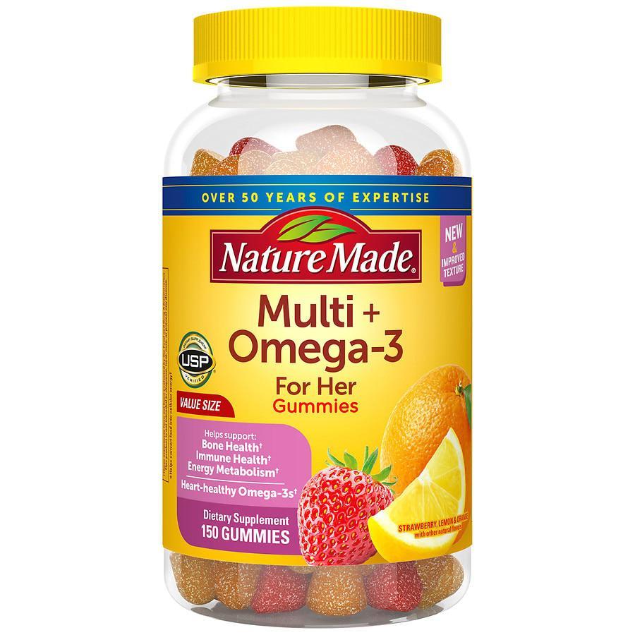 商品Nature Made|Women's Multivitamin + Omega-3 Gummies Lemon, Orange & Strawberry,价格¥202,第1张图片