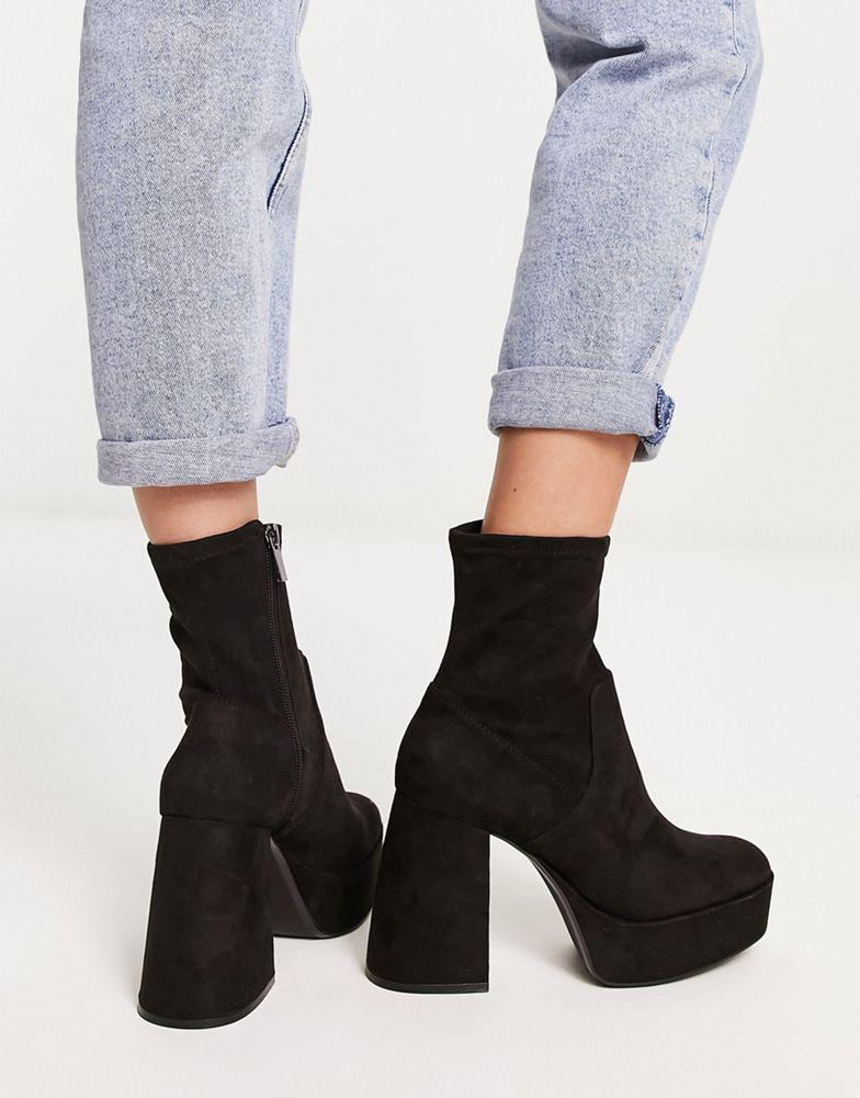 Bershka chunky platform heeled ankle boot in black商品第4张图片规格展示