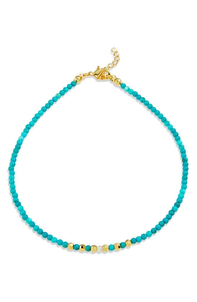 商品Savvy Cie Jewels|18K Gold Plated Turquoise & Imitation Pearl Beaded Anklet,价格¥206,第1张图片