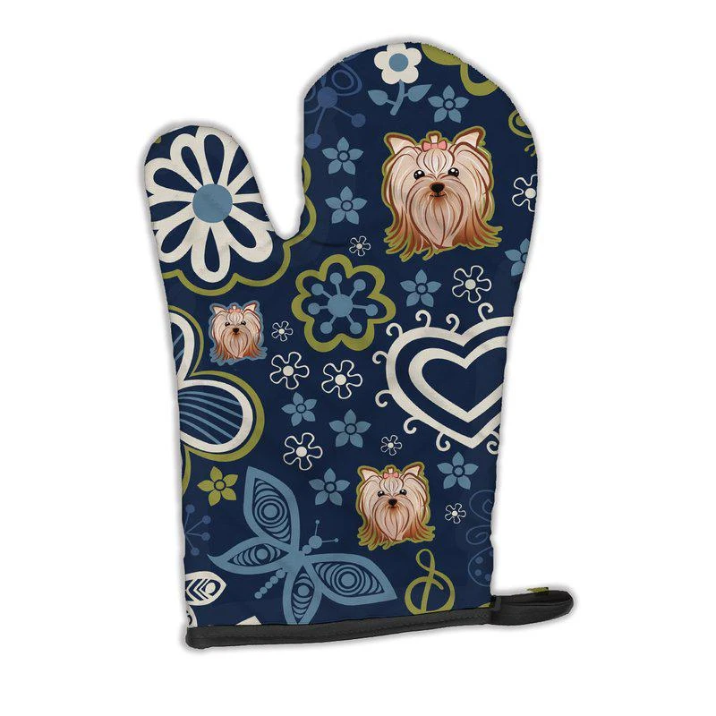 商品Caroline's Treasures|Blue Flowers Yorkie Yorkishire Terrier Oven Mitt,价格¥156,第1张图片