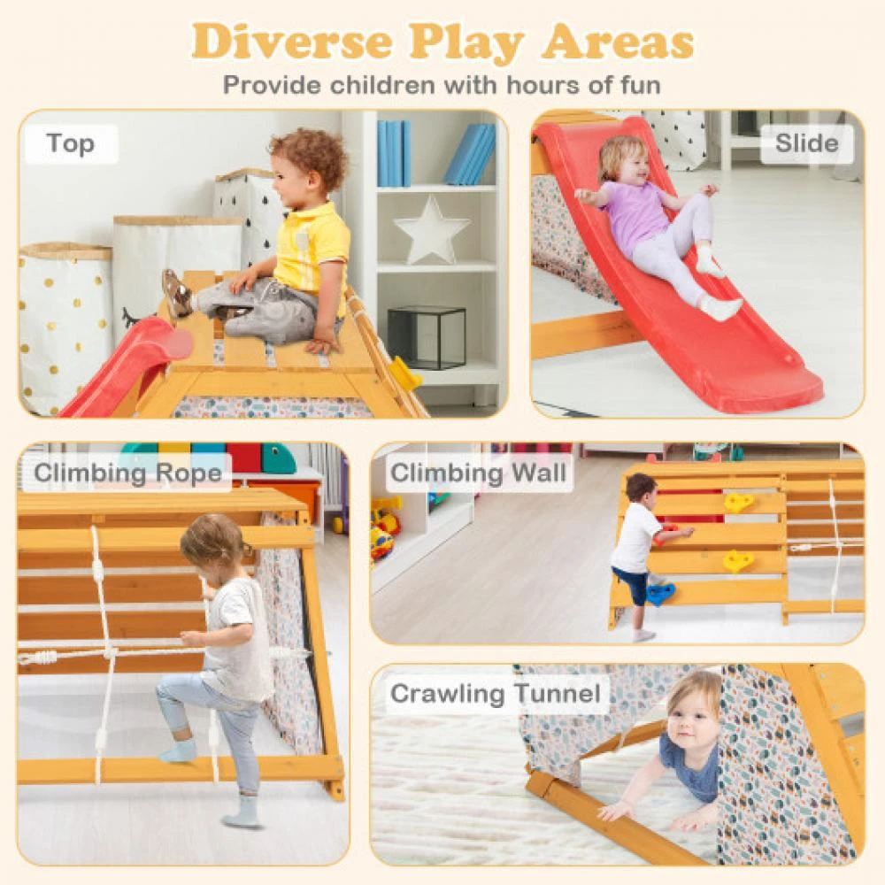 5-in-1 Jungle Gym Wooden Indoor Playground with Slide Rock Climbing Wall Rope Wall Climber 商品