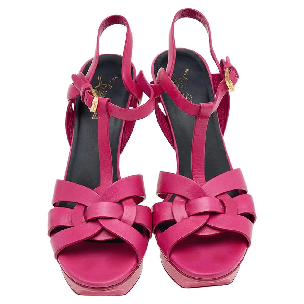 商品[二手商品] Yves Saint Laurent|Saint Laurent Pink Leather Tribute Platform Pumps Size 38,价格¥3043,第3张图片详细描述