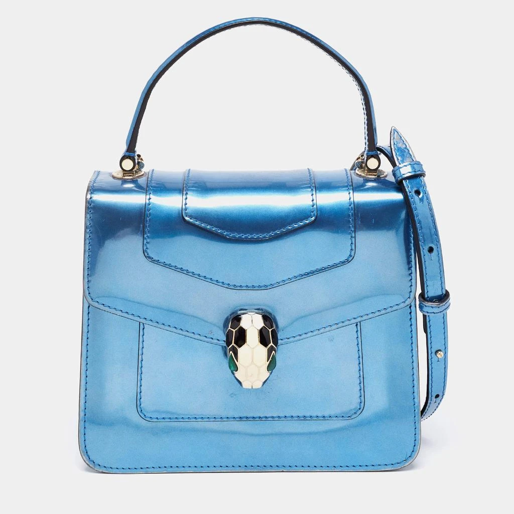 商品[二手商品] BVLGARI|Bvlgari Blue Laminated Leather Serpenti Forever Flap Top Handle Bag,价格¥5267,第1张图片