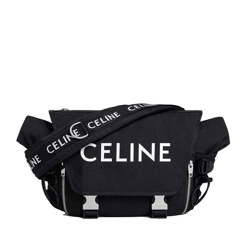 商品Celine|【预售3-7天】CELINE/赛琳 22春�夏新款 男士中号白色CELINE印花黑色锦纶翻盖徒步斜挎单肩邮差包198692DMT.38SI,价格¥11179,第5张图片详细描述