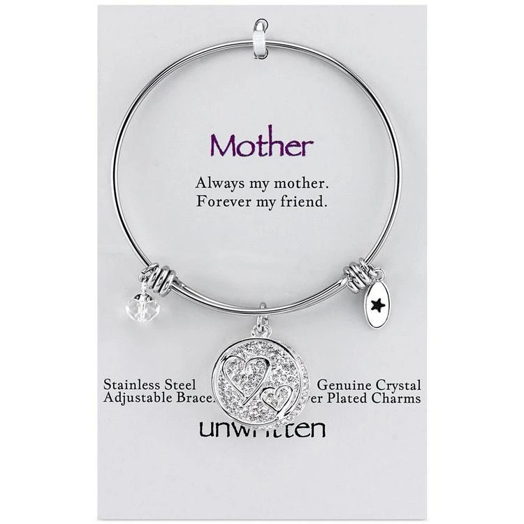 商品Unwritten|Mother Heart and Disc Bangle Bracelet in Stainless Steel and Silver-Plate,价格¥412,第3张图片详细描述