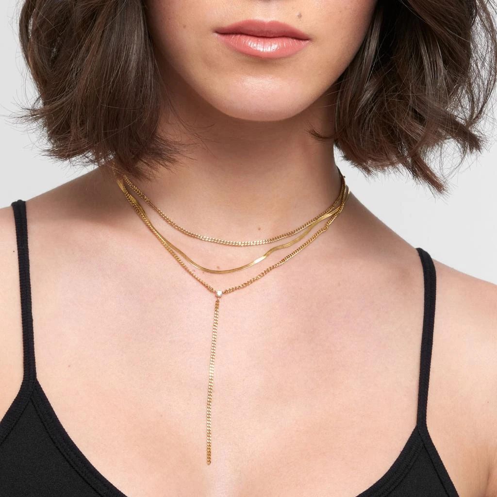 商品ADORNIA|14k Gold Plated Adjustable Curb Chain and Herringbone Lariat Y-Necklace Set,价格¥175,第2张图片详细描述