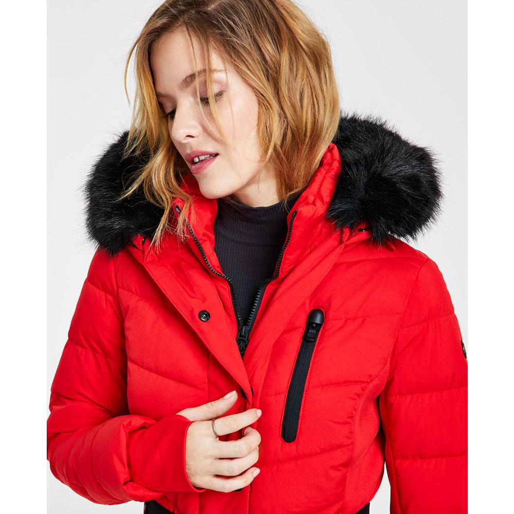 Women's Faux-Fur-Trim Hooded Puffer Coat, Created for Macy's商品第4张图片规格展示