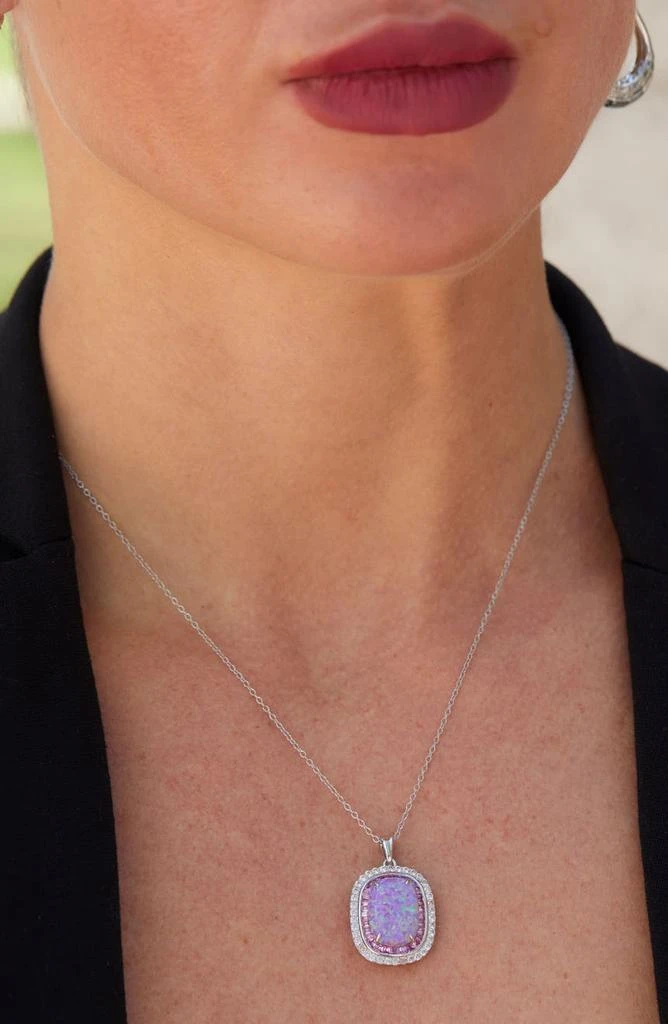 商品Savvy Cie Jewels|Sterling Silver Pink Sapphire & White Zircon Halo Created Opal Pendant Necklace,价格¥755,第2张图片详细描述