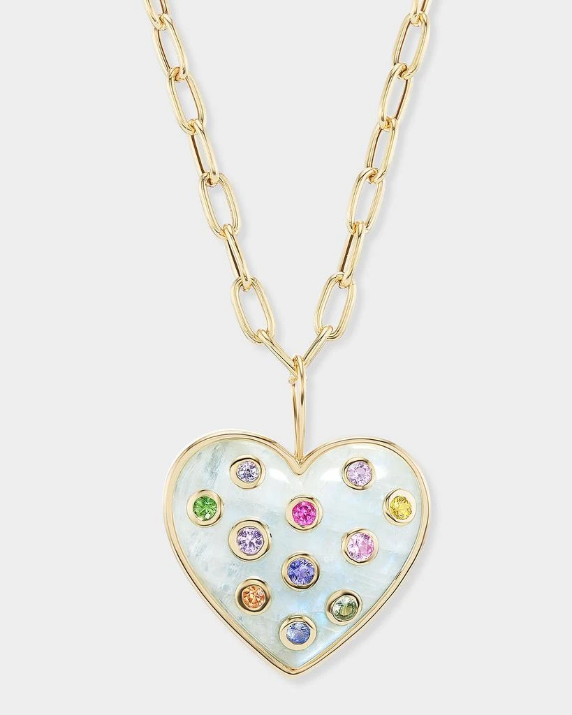 商品Brent Neale|18K Yellow Gold Puff Heart Pendant Necklace with Moonstone and Multicolored Sapphires,价格¥53090,第1张图片