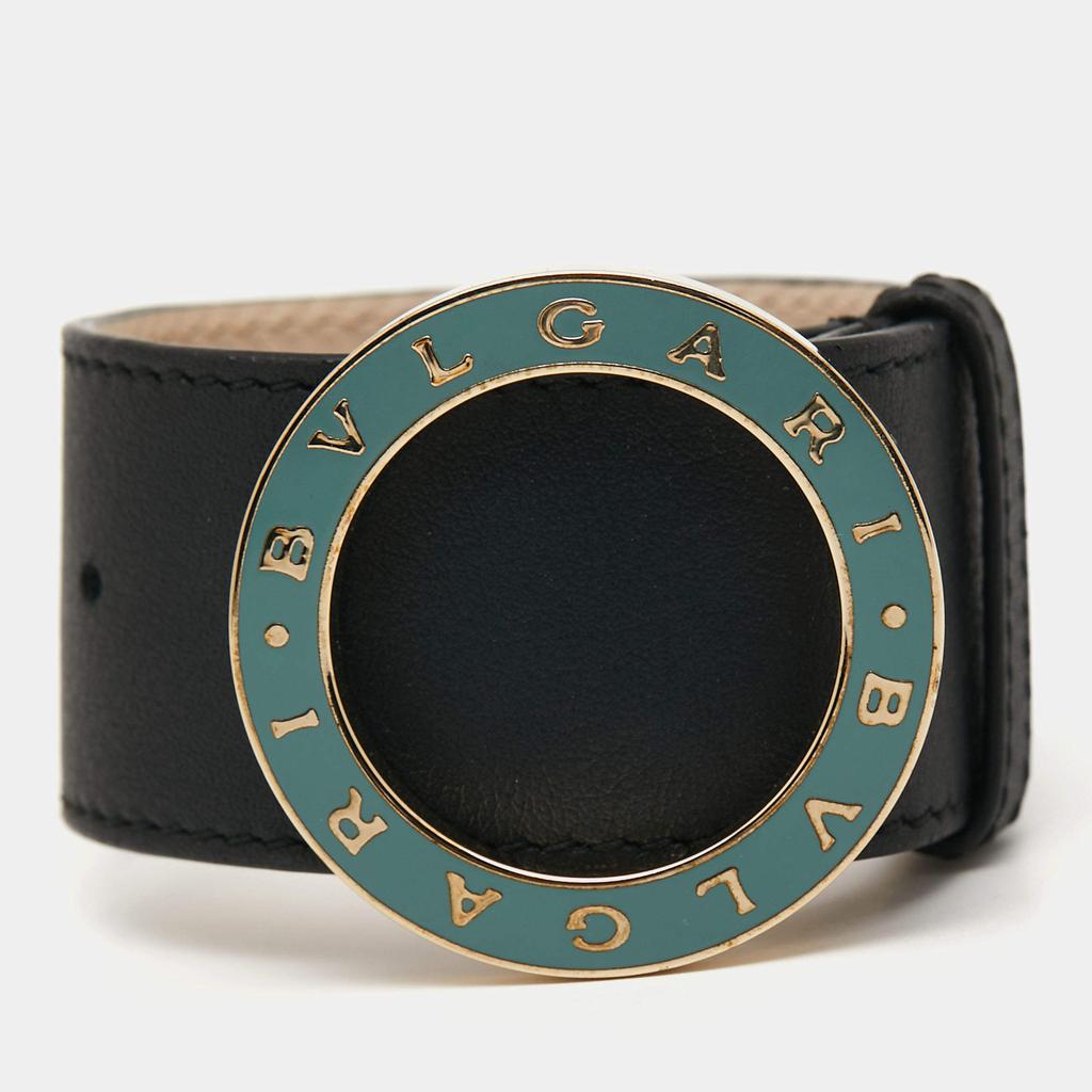 Bvlgari Pale Gold Tone Wrap Black Leather Bracelet商品第1张图片规格展示