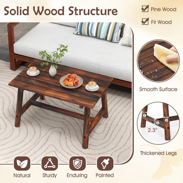 商品Hivvago|Solid Wood Patio Table with Slatted Tabletop for Garden Lawn Porch Balcony Poolside Living Room-Brown,价格¥967,第3张图片详细描述