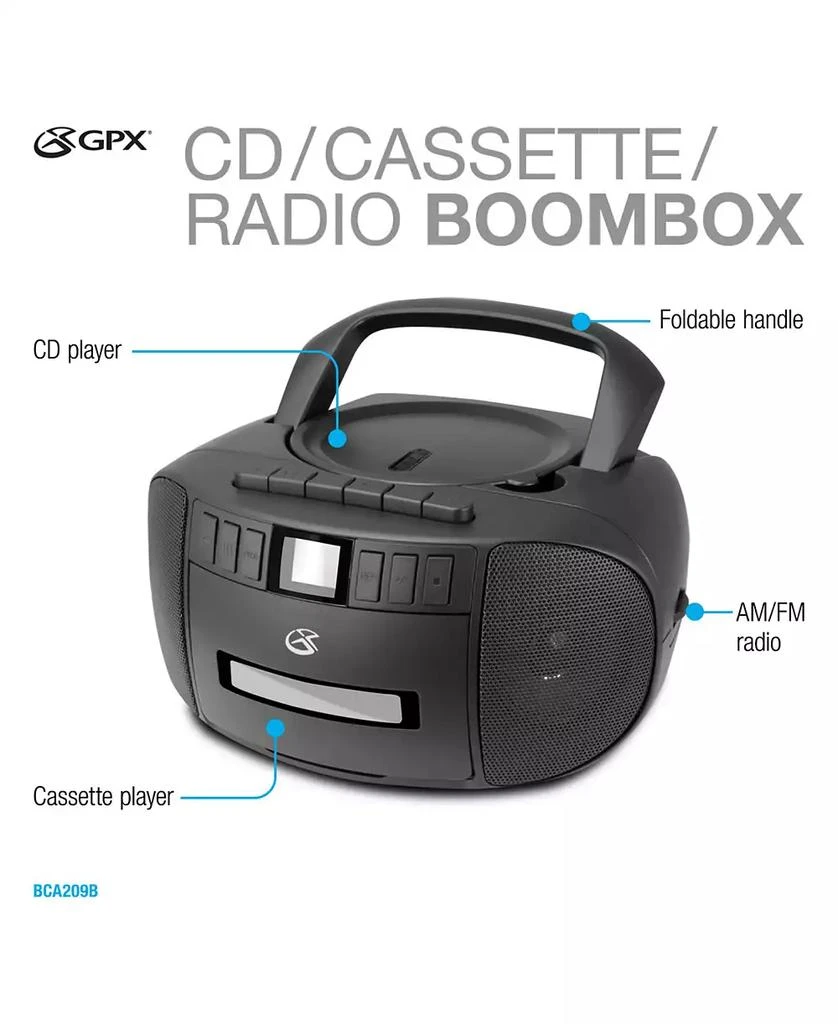 商品GPX|CD Cassette AM or FM Radio Boom box, BCA209B,价格¥386,第5张图片详细描述