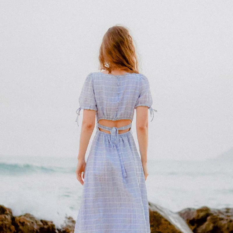 Lottie蓝色泡泡纱格纹后背镂空法式连衣裙 | Lottie Dress - Blue Gingham 商品