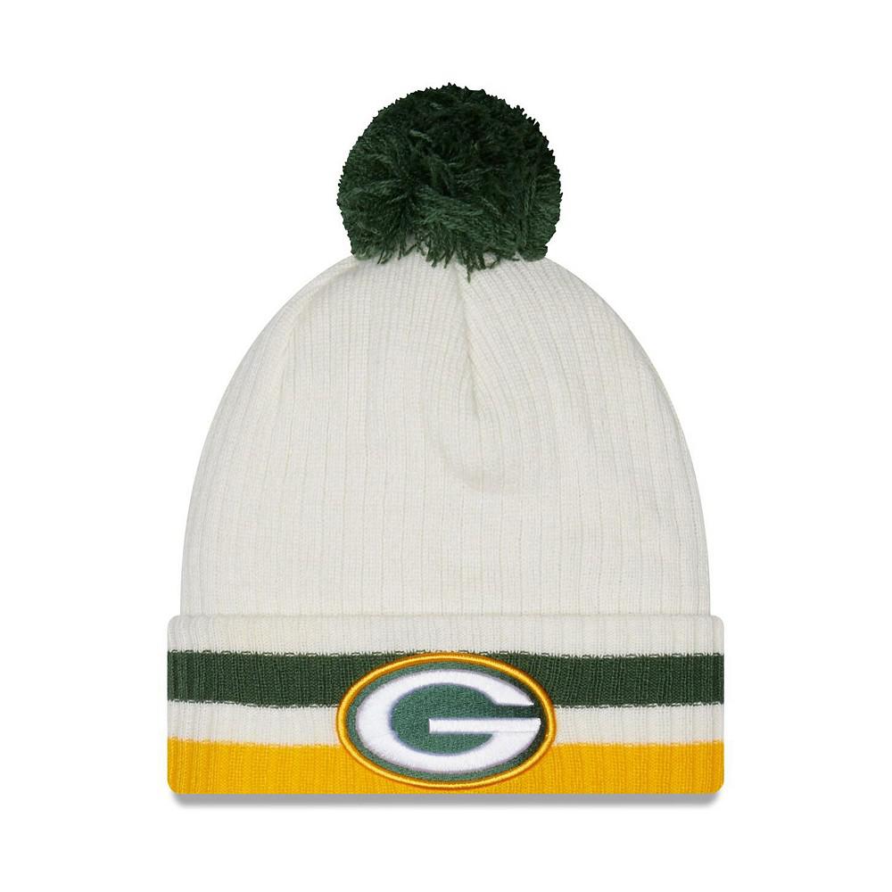 Men's White Green Bay Packers Retro Cuffed Knit Hat with Pom商品第1张图片规格展示
