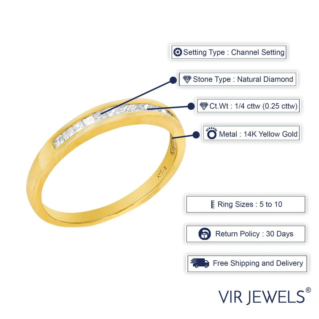 商品Vir Jewels|1/4 cttw Princess Cut Diamond Wedding Band 14K Yellow Gold Channel Set,价格¥5604,第2张图片详细描述