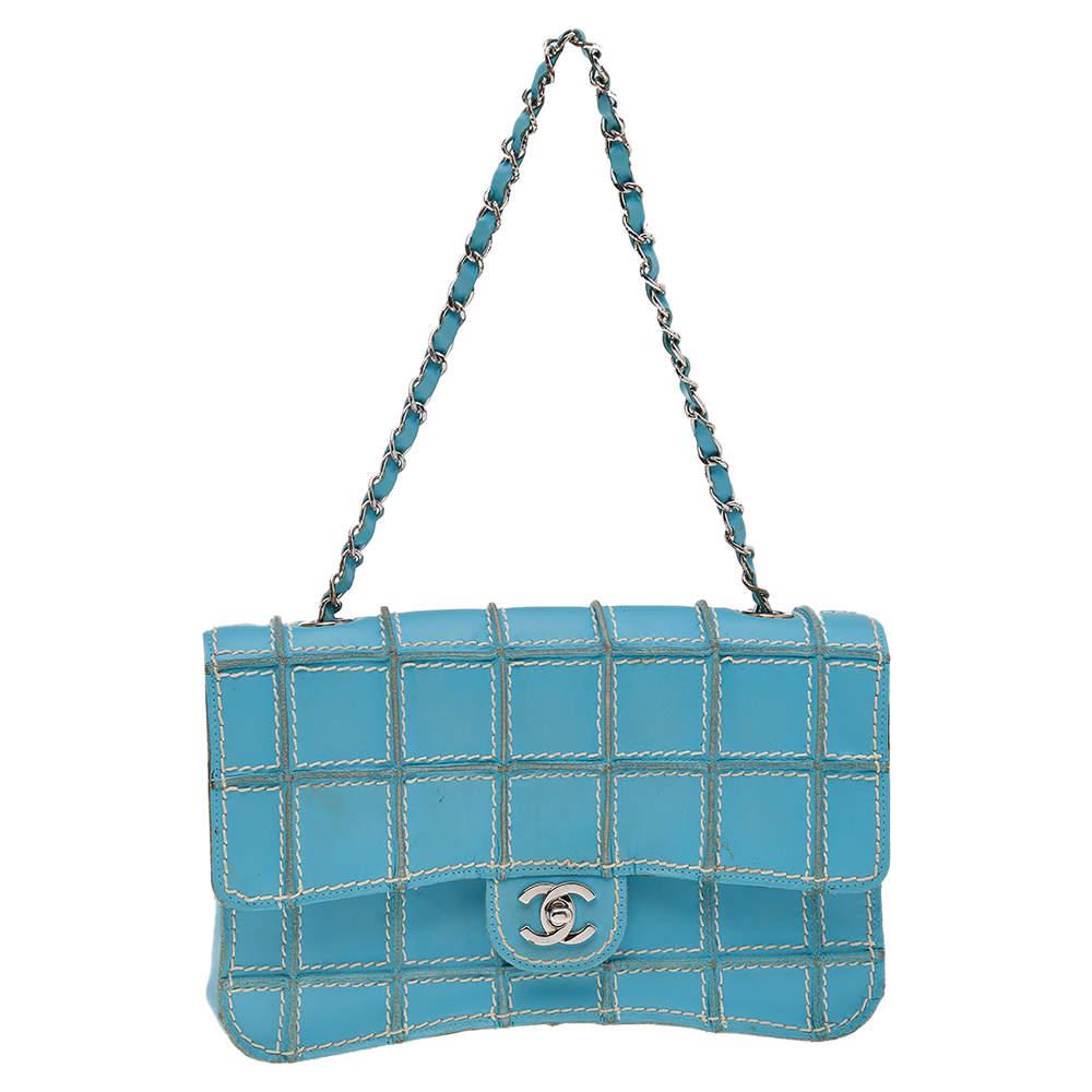 Chanel Light Blue Leather Vintage Square Wild Stitch Bag商品第1张图片规格展示