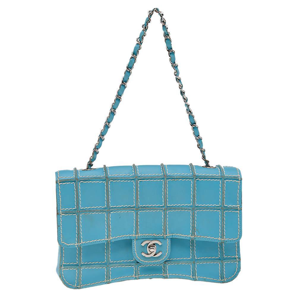 商品[二手商品] Chanel|Chanel Light Blue Leather Vintage Square Wild Stitch Bag,价格¥18915,第1张图片
