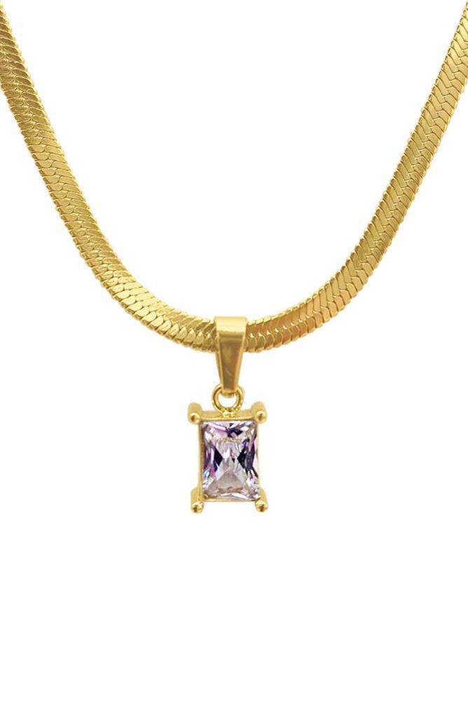 商品ADORNIA|14K Gold Plated Herringbone Chain CZ Pendant Necklace,价格¥215,第1张图片
