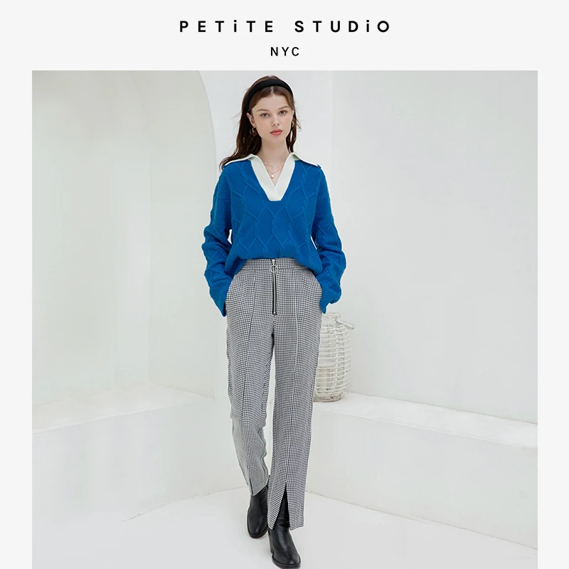 商品[国内直发] Petite Studio NYC|Addison千鸟格摩登时髦前开衩高腰裤 | Addison Pants -  Houndstooth,价格¥1028,第1张图片