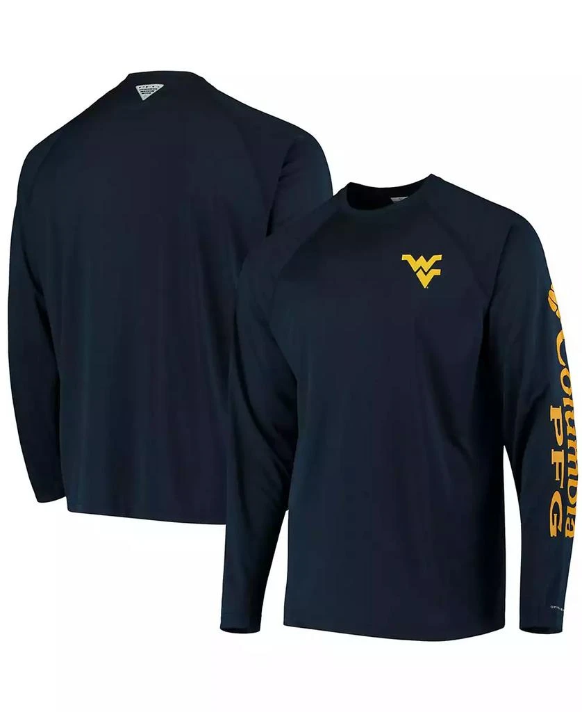 商品Columbia|Men's PFG Navy West Virginia Mountaineers Terminal Tackle Omni-Shade Long Sleeve T-shirt,价格¥252,第1张图片