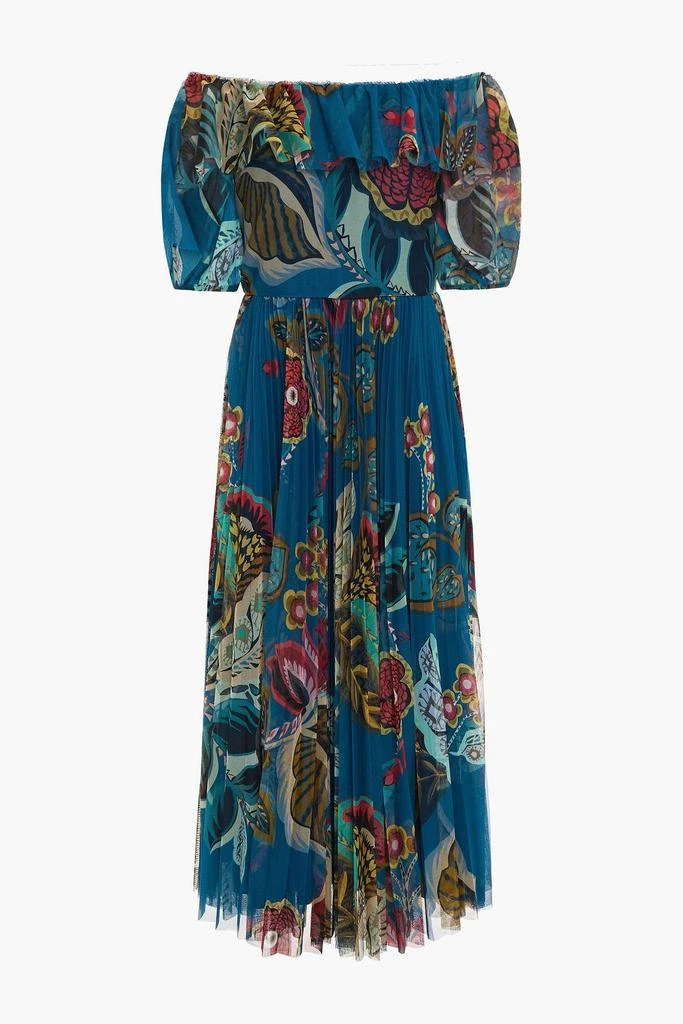 商品RED Valentino|Off-the-shoulder pleated printed tulle midi dress,价格¥3180,第1张图片