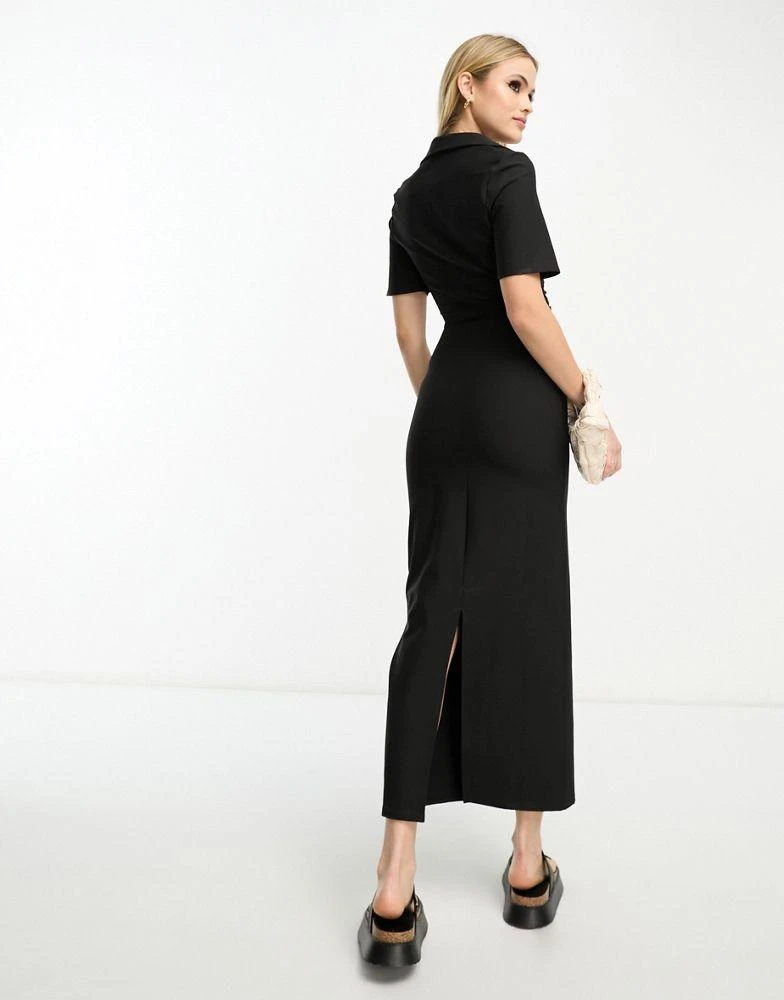 商品ASOS|ASOS DESIGN Tall collar twist front midi dress with cut out in black,价格¥103,第2张图片详细描述