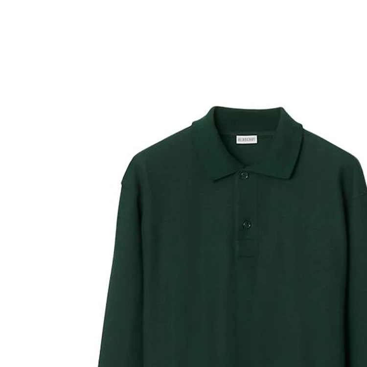 商品[国内直发] Burberry|博柏利 纯色正满纽扣休闲长袖Polo衫 男款 绿色,价格¥1234,第3张图片详细描述