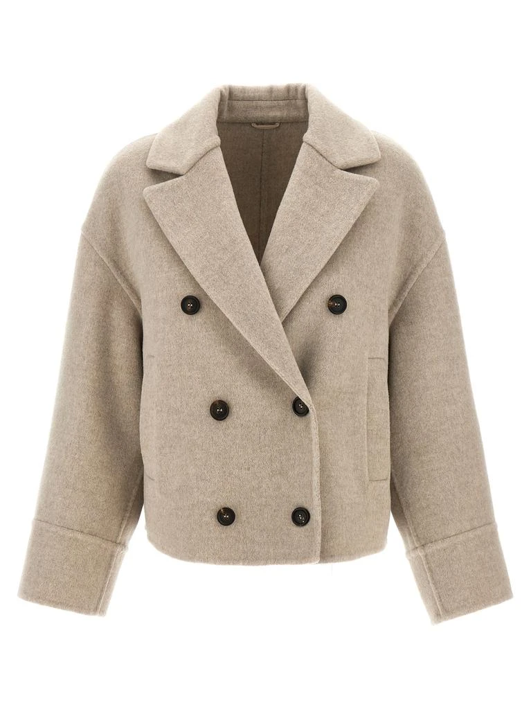 商品Brunello Cucinelli|Double-Breasted Short Coat Coats, Trench Coats Beige,价格¥24394,第1张图片