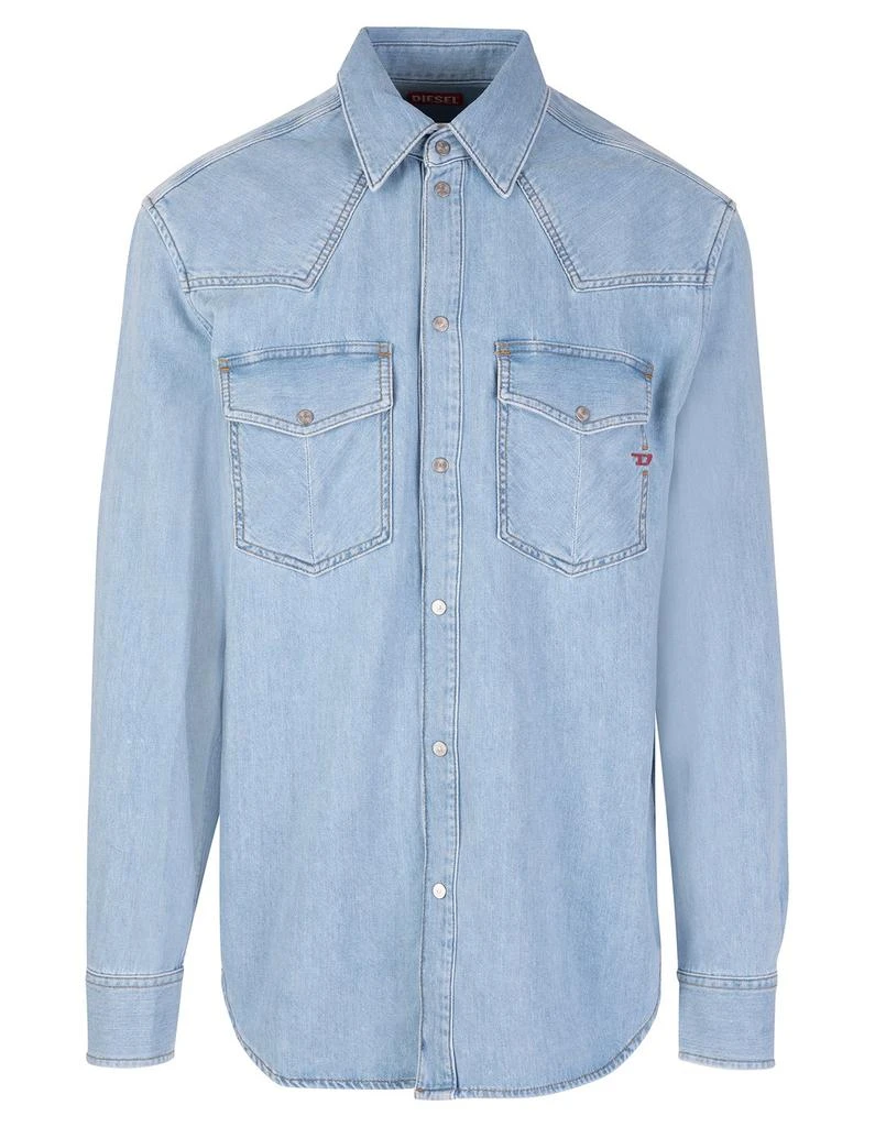 商品Diesel|Diesel Logo-Embroidered Button-Up Denim Shirt,价格¥960,第1张图片