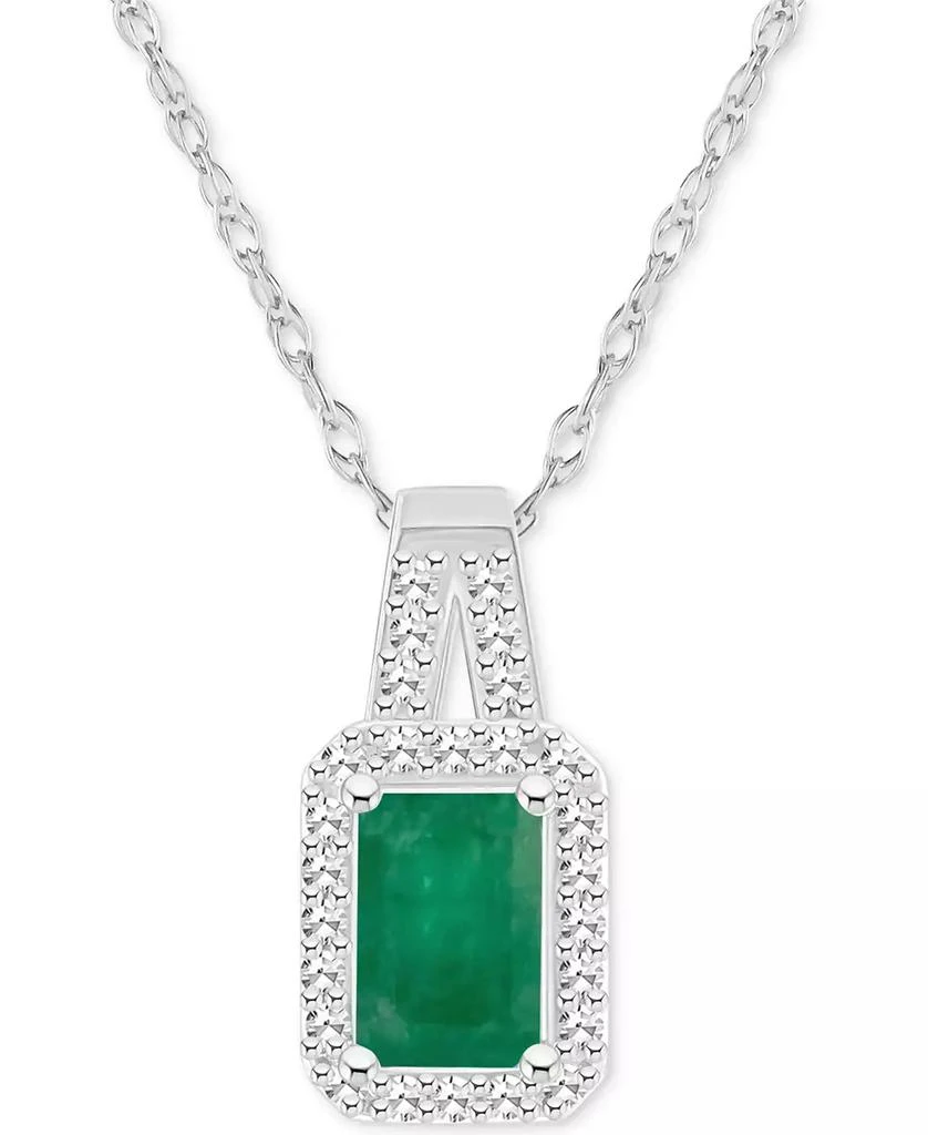 商品Macy's|Emerald (1/2 ct. t.w.) & Diamond (1/8 ct. t.w.) Halo 18" Pendant Necklace in Sterling Silver (Also in Ruby & Sapphire),价格¥1122,第1张图片