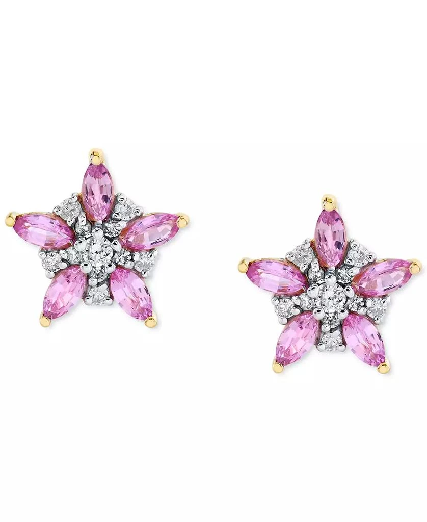 商品Macy's|Pink Sapphire (1-1/3 ct. t.w.) & Diamond (1/5 ct. t.w.) Starflower Stud Earrings in 14k Gold,价格¥1702,第2张图片详细描述