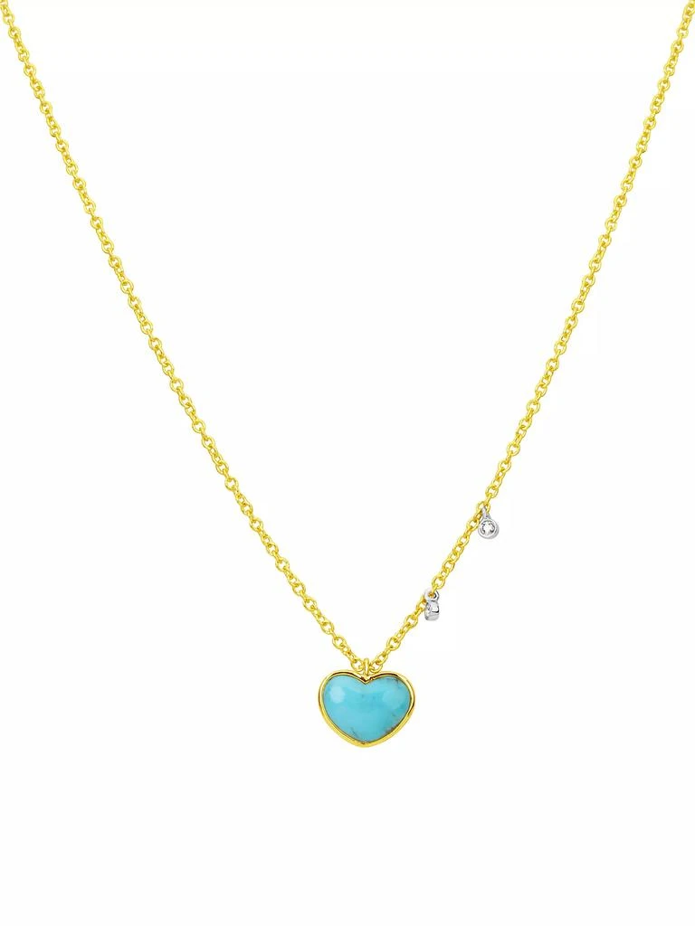 商品Meira T|14K Yellow Gold, .04 TCW Diamond & Turquoise Heart Necklace,价格¥5132,第1张图片