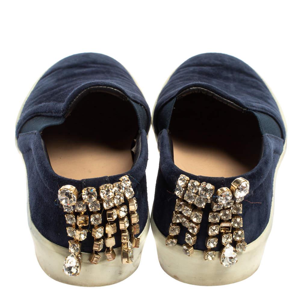 Stuart Weitzman Blue Suede Crystal Slip on Sneakers Size 38商品第5张图片规格展示
