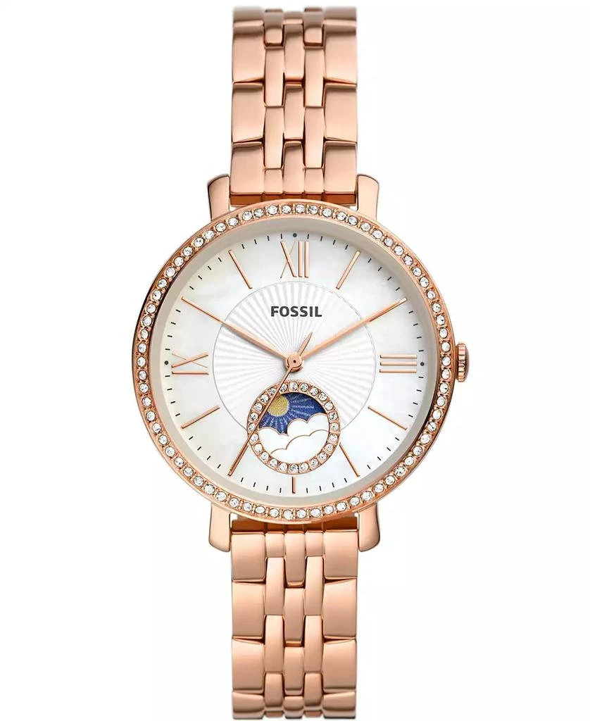商品Fossil|Women's Jacqueline Rose Gold-Tone Stainless Steel Bracelet Watch 36mm,价格¥977,第1张图片