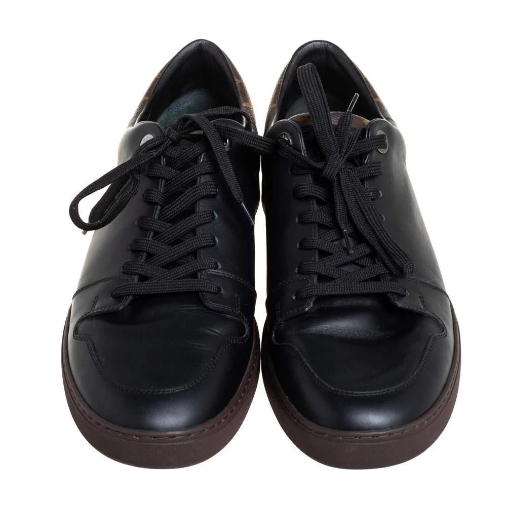 商品[二手商品] Louis Vuitton|Louis Vuitton Brown Monogram Canvas and Black Leather Low Top Sneakers Size 42,价格¥4145,第3张图片详细描述