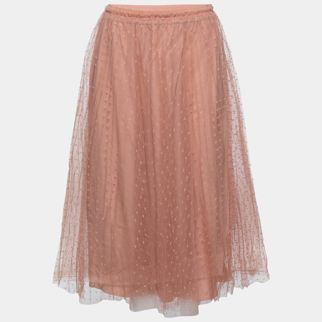 RED Valentino Light Pink Polka-Dot Pleated Tulle Midi Skirt M商品第1张图片规格展示