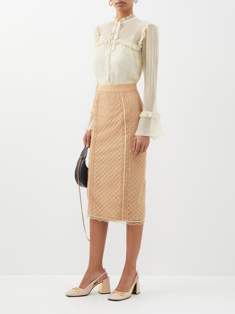 GG-embroidered lace midi skirt商品第2张图片规格展示