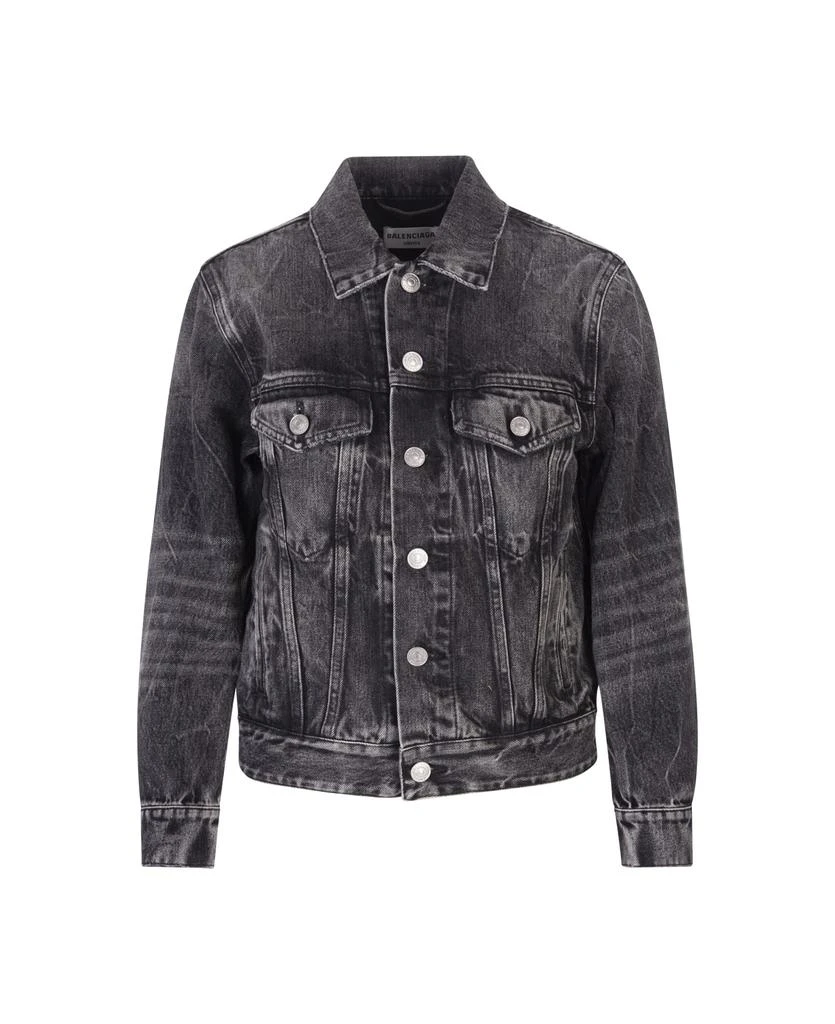 商品Balenciaga|Woman Shrunk Ruffled Jacket In Black Japanese Denim,价格¥6711,第1张图片