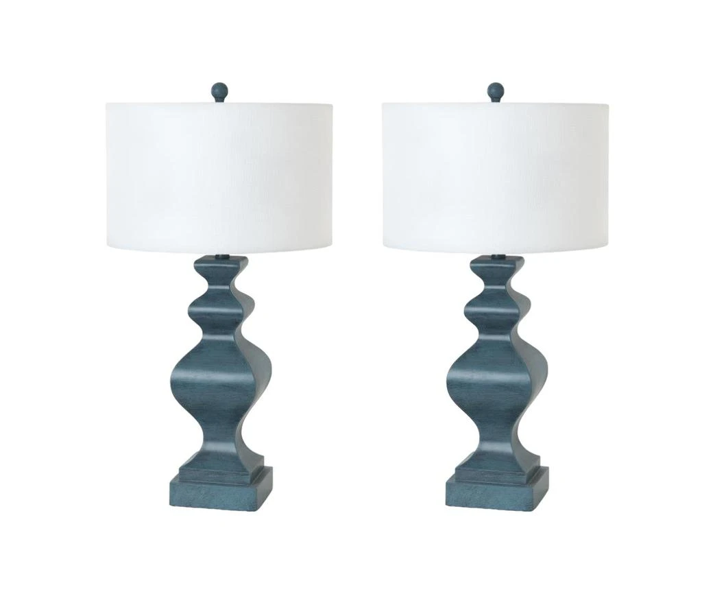 商品Homezia|Set Of Two 31" Distressed Teal Table Lamps With White Drum Shade,价格¥1933,第1张图片