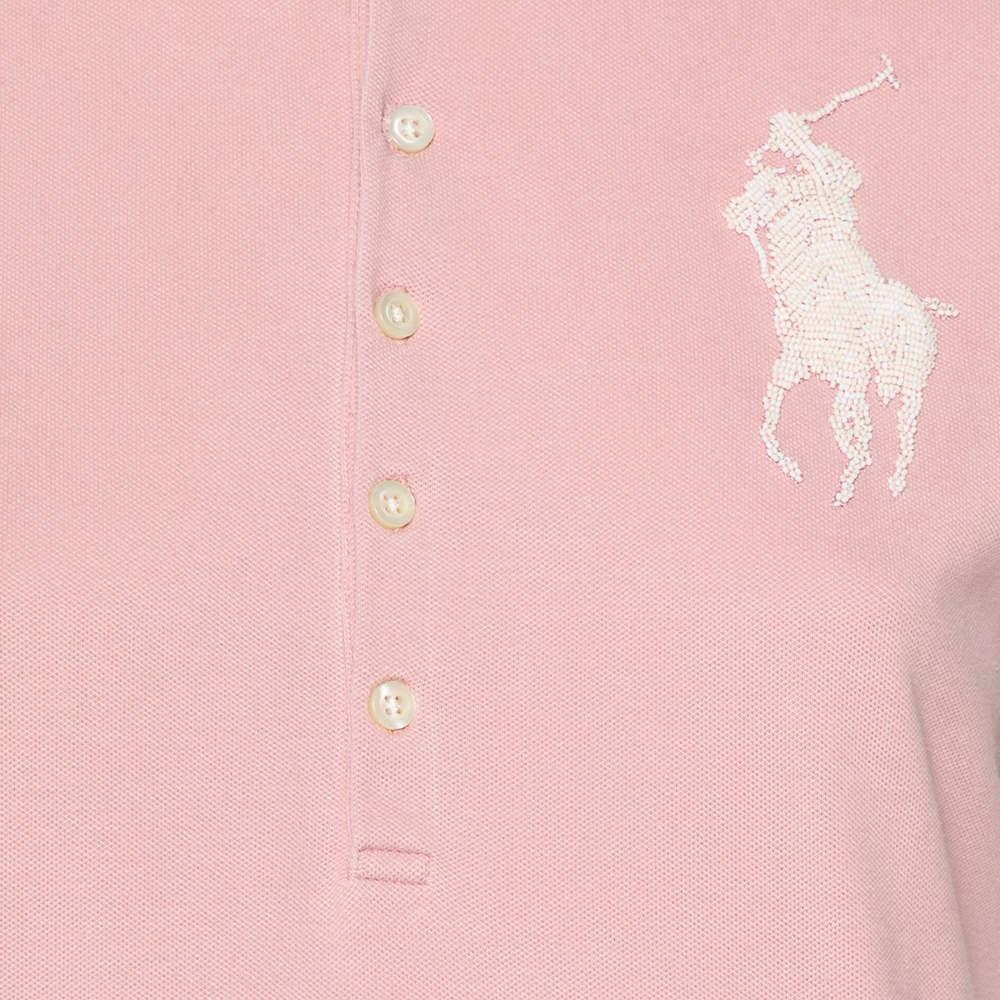 商品[二手商品] Ralph Lauren|Ralph Lauren Blush Pink Cotton Beaded Logo Embellished Polo T- Shirt L,价格¥1236,第6张图片详细描述