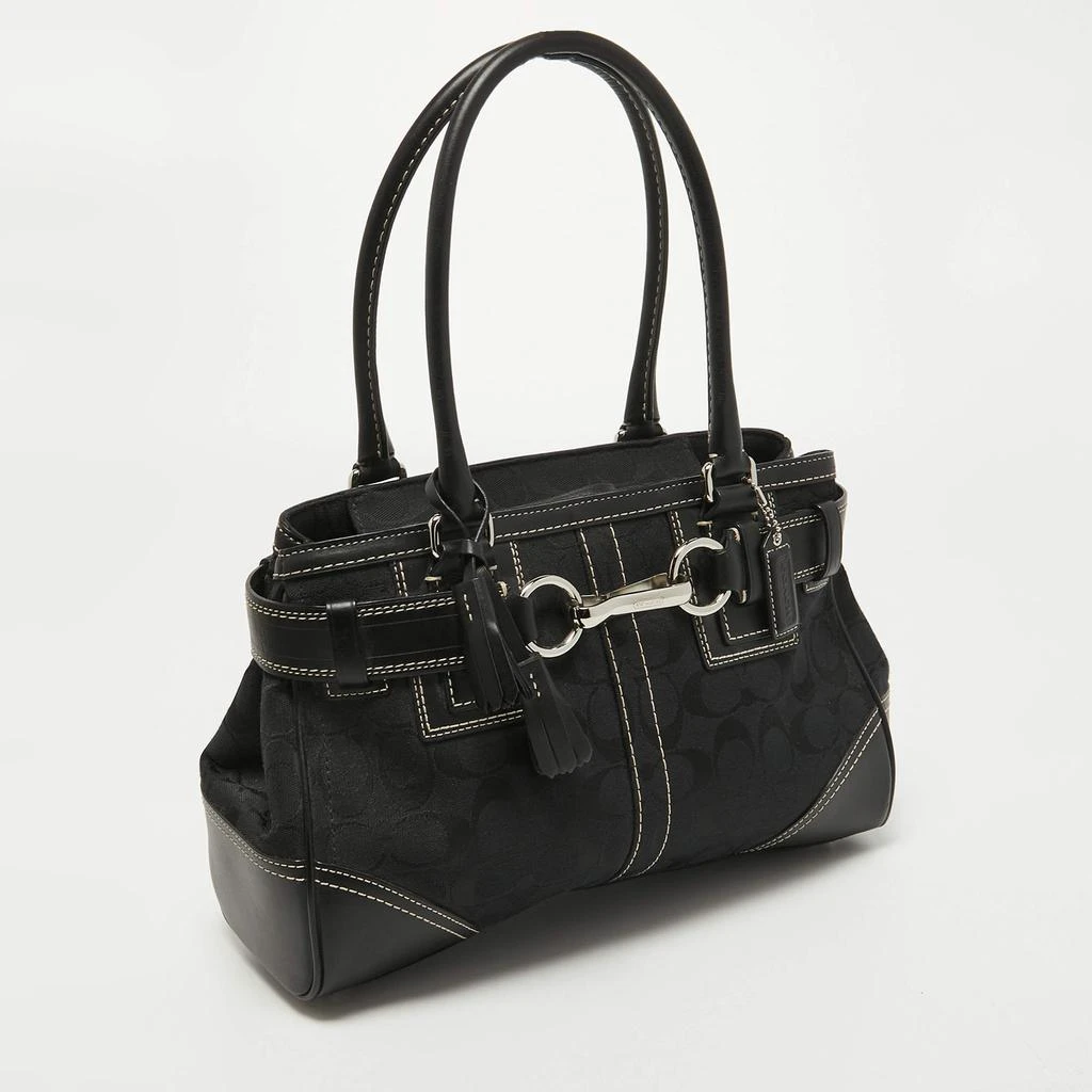 商品[二手商品] Coach|Coach Black Signature Canvas and Leather Hampton Tote,价格¥1082,第3张图片详细描述
