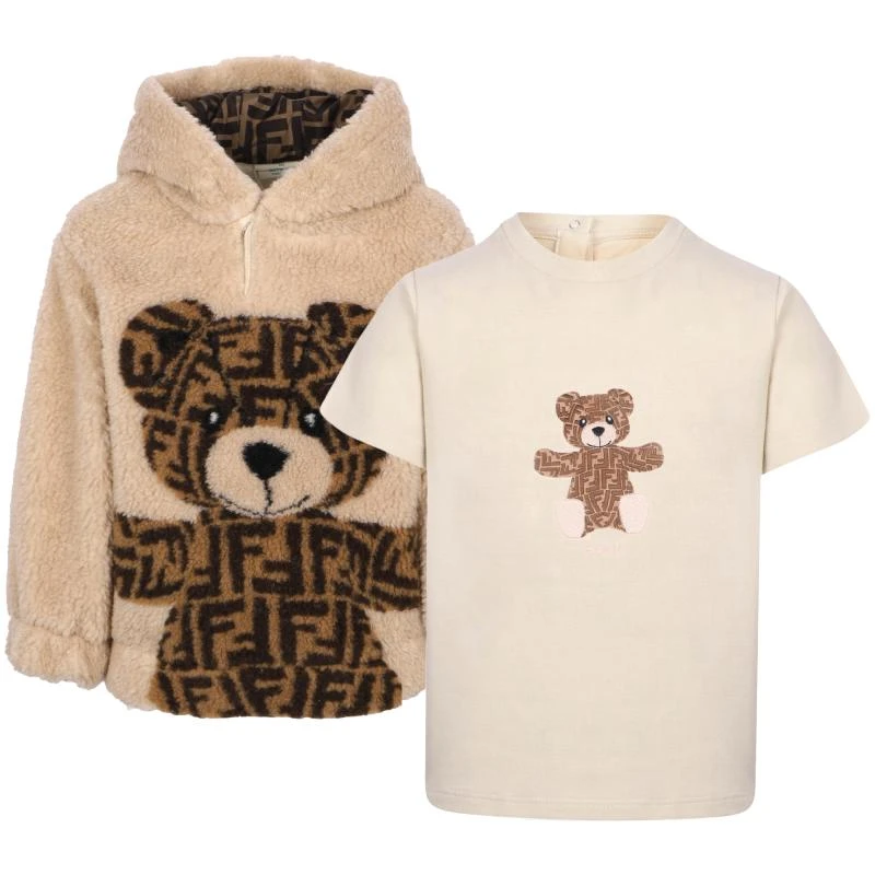 商品Fendi|Fendi bear babies beige wool sweatshirt and t shirt set,价格¥7004,第1张图片