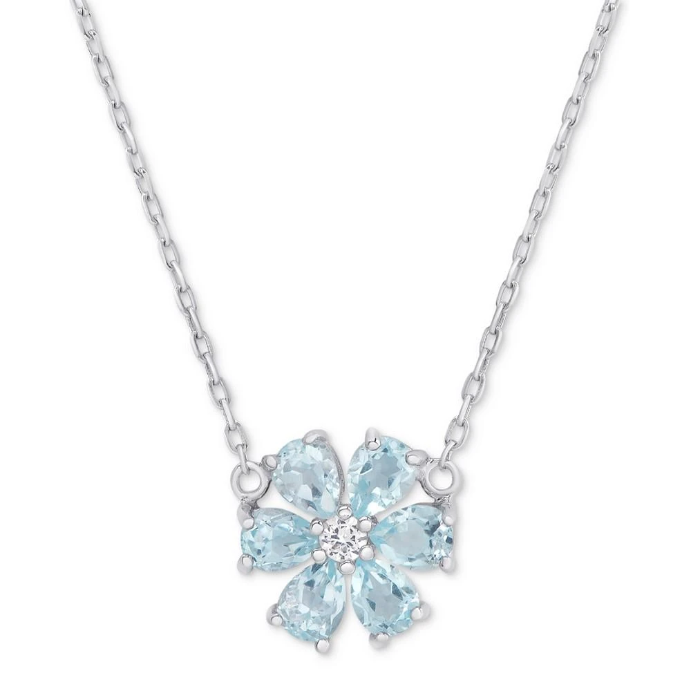 商品Macy's|Blue Topaz (1-1/5 ct. t.w.) & White Topaz Accent Flower 18" Pendant Necklace in Sterling Silver,价格¥189,第1张图片