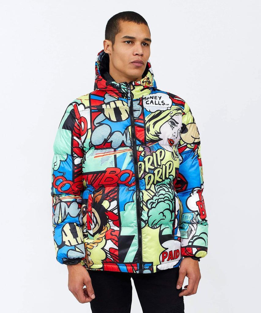 商品Reason Clothing|Comic Allover Print Hooded Puffer Jacket,价格¥370,第5张图片详细描述