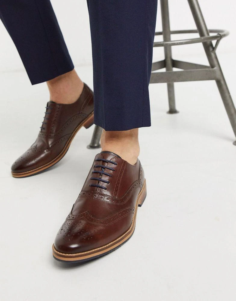 商品ASOS|ASOS DESIGN brogue shoes in brown leather with natural sole and colour details,价格¥288,第1张图片