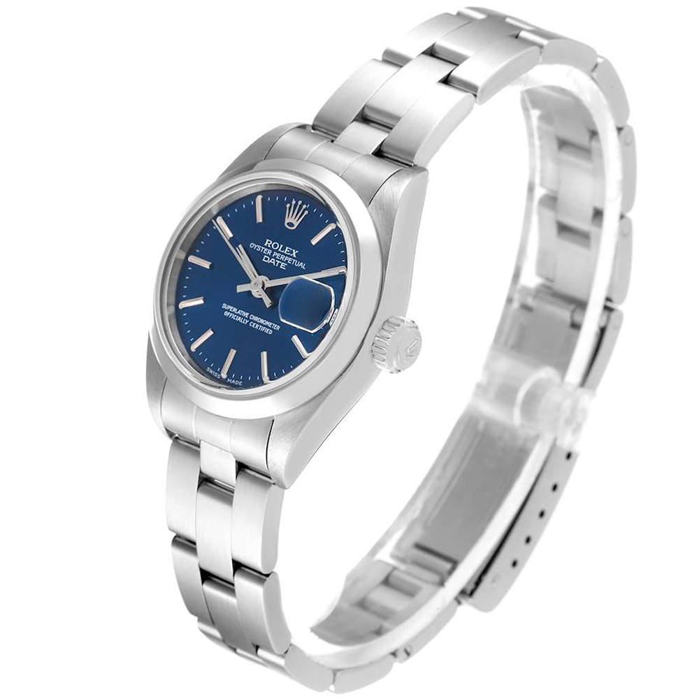 Rolex Blue Stainless Steel Oyster Perpetual Date 69160 Women's Wristwatch 26 mm商品第6张图片规格展示