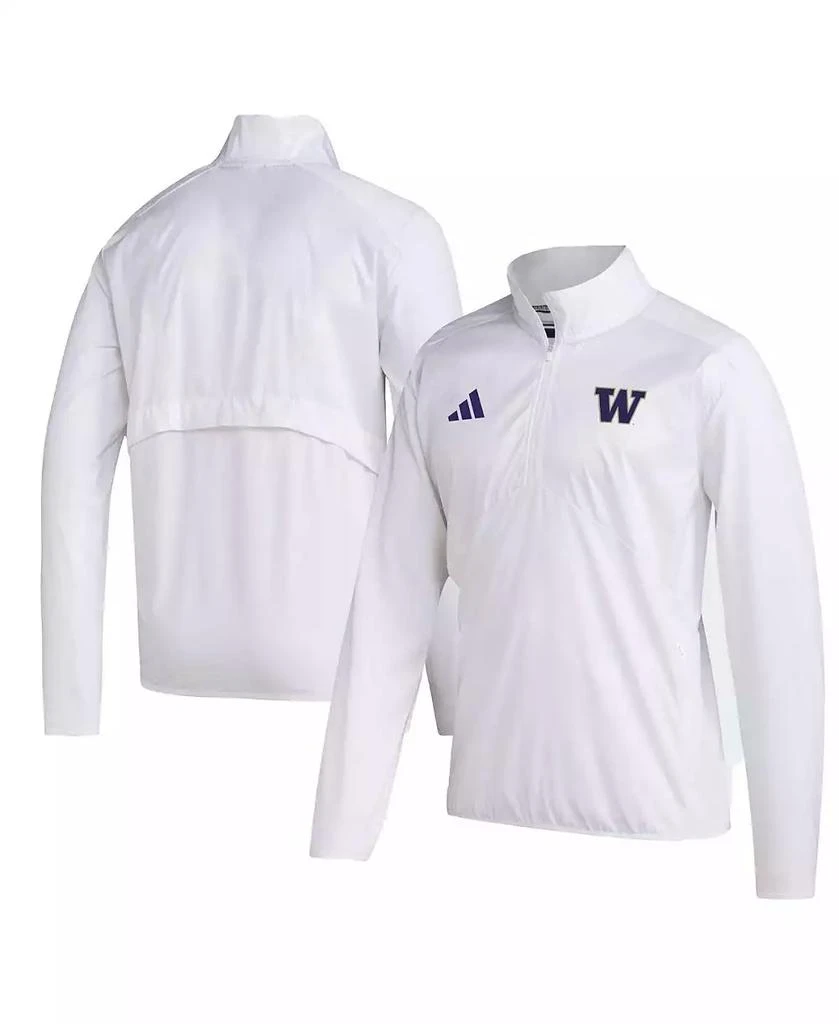 商品Adidas|Men's White Washington Huskies Sideline AEROREADY Raglan Sleeve Quarter-Zip Jacket,价格¥642,第1张图片