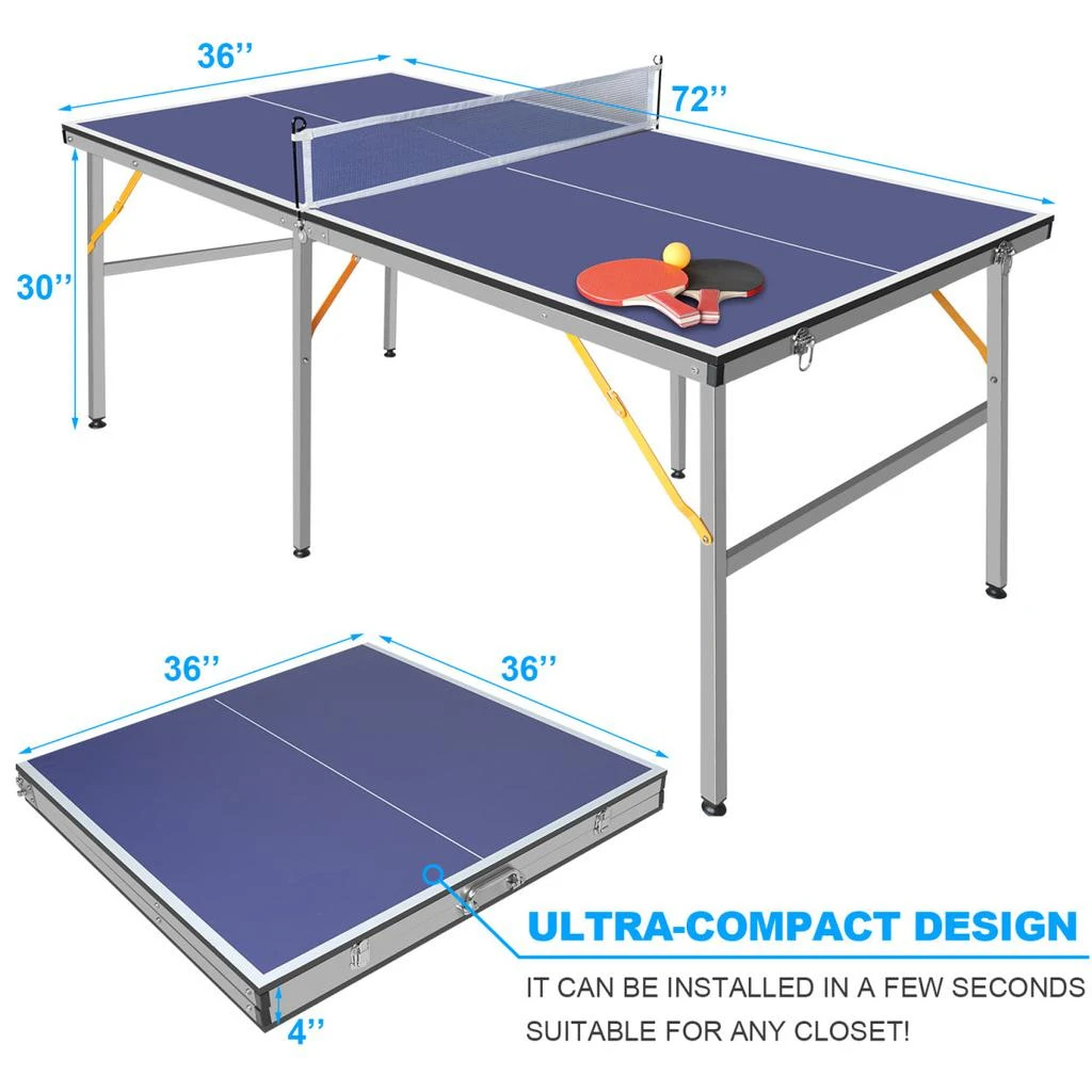 商品Simplie Fun|6ft Mid-Size Table Tennis Table Foldable & Portable Ping Pong Table Set for Indoor & Outdoor Games,价格¥2026,第2张图片详细描述