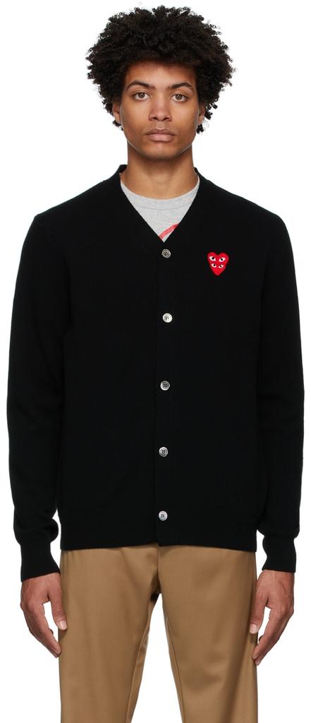 Black Wool Layered Double Heart Cardigan商品第1张图片规格展示