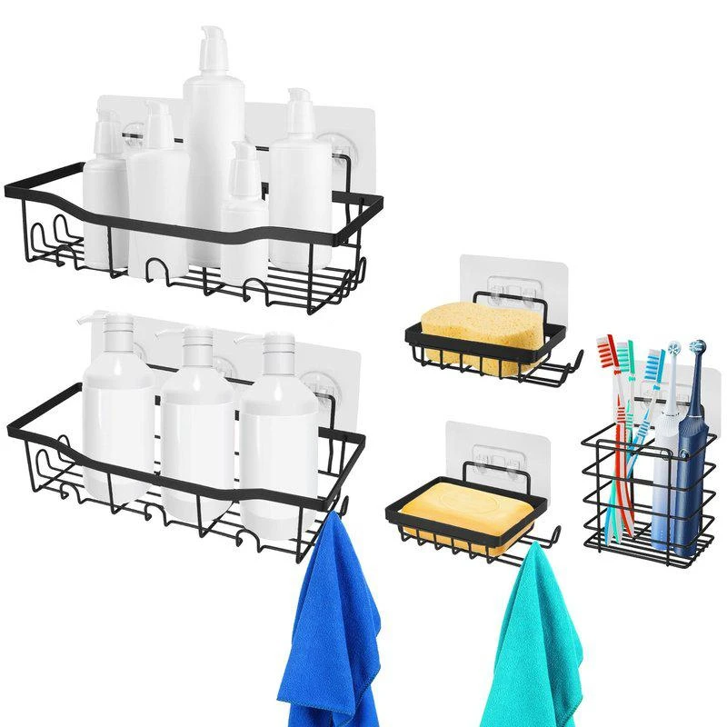 商品Fresh Fab Finds|5 Pack Shower Caddy Shelves With 18 Inbuilt Hooks Rustproof Wall-Mounted Storage Shelves,价格¥367,第1张图片